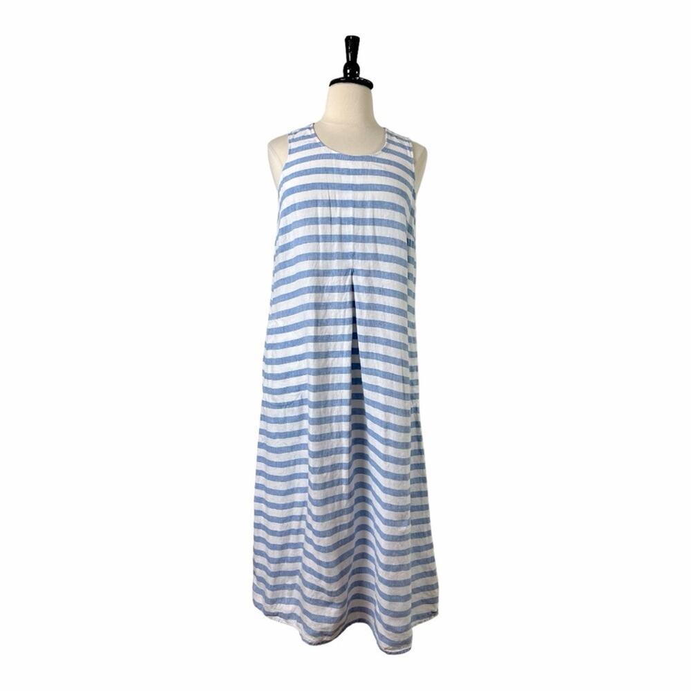 J.Jill Love Linen Sleeveless A-line Maxi Dress Blue White Stripe Women’s Size XL